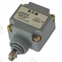 EATON Limit Switch Head: Roller Plunger, Side, E50 Series (MPN E50DS4). Key specifications — Compatible with Series: E50; Actuator Location: Side; Brand: EATON; Roller Position: Side; Action: Momentary; Arm/Operator Material: Metallic.