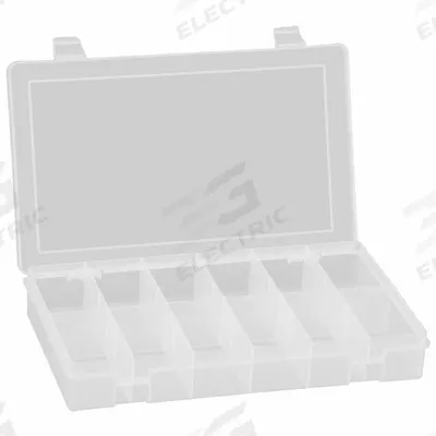 DURHAM MFG Compartment Box: 6 3/4 in x 10 7/8 in x 1 3/4 in, Clear, 12 Compartments - Small Parts Compartmented Boxes with Fixed Dividers