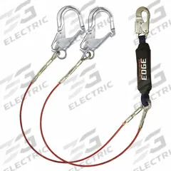 FALLTECH Shock-Absorbing Lanyard: Shock Pack, Aluminum Rebar Hook, Aluminum Snap Hook, 2 Legs, Red (MPN 8354LEY3A). Key specifications — Brand: FALLTECH; Color: Red; Visual Load Indicator: Yes; Shock-Absorbing Lanyard Material: Steel.