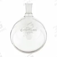 CHEMGLASS Boiling Flask: 2 L, Colorless, Round, A, 29/42 Compatible with Stopper Size (MPN CG-1506-26). Key specifications — Shape: Round; Body Color: Colorless; Brand: CHEMGLASS; Compatible with Stopper Size: 29/42; USP Specification: Type I.