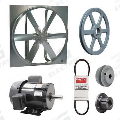 Dayton Exhaust Fan with Drive Package: Belt Drive, 48 in Blade, 2 hp, 27,474 cfm - Belt-Drive Panel Exhaust Fans with Drive Package