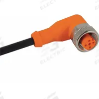 Cordset: M12 Female Right Angle X Bare Wire, 5 Pins, Black, PUR, 5 m Cable Lg, 4 A Max Current (A) (MPN EVC005). Key specifications — Cable Jacket Color: Black; End 1 Gender: Female; End 1 Mounting Orientation: Right Angle; End 2 Connection Type: Bare Wire; IP Rating: IP67; Brand: IFM; Wire Size: 22 AWG; Cable Jacket Material: PUR.