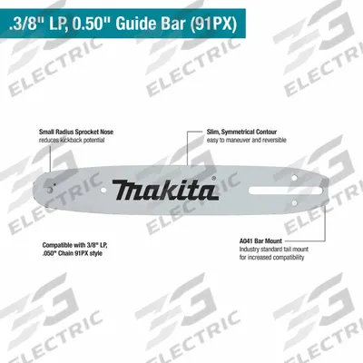 MAKITA Chainsaw Bar: 10 in Compatible Bar Lg, 3/8 in, 0.05 in Gauge - Bars