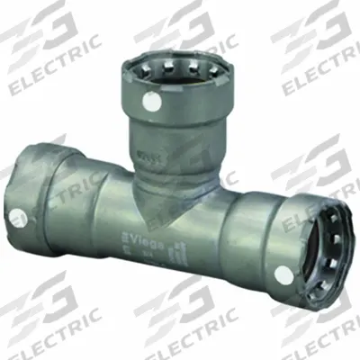 VIEGA MEGAPRESS Crimp Tee Fitting: 2 in Pipe x 2 in Pipe x 1/2 in Pipe Size, Carbon Steel - Steel Press Pipe Fittings