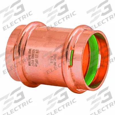 QUICKFITTING SUREPRESS Crimp Coupling Fitting: 1 1/4 in CTS x 1 1/4 in CTS size - Plumbing Copper & Bronze Press Tube Fittings with Seal Window