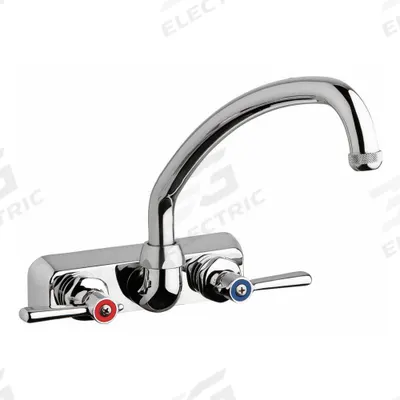 CHICAGO FAUCETS Low Arc Kitchen Faucet: W4W, Brass, Centerset, Wall, 2 Mounting Holes - Centerset Kitchen Faucets