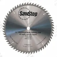 SAWSTOP Circular Saw Blade: 10 in Blade Dia., 60 Teeth, 0.13 in Cut Wd, 5/8 in Arbor Size, Combo (MPN CB104 184). Key specifications — attr1116119: SAWSTOP; attr1145631: Wood.