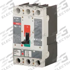 EATON Molded Case Circuit Breaker: 250 A Amps, 65kA at 600V AC, Fixed, ABC, Line/Load Lug, Std, HMCP (MPN HMCPJ250K5L). Key specifications — Series: HMCP; Max. AIR Rating: 65kA at 600V AC; Instantaneous Trip: Fixed; Phase Connection: ABC; Terminal Connection: Line/Load Lug; Frame Size: 250A/JG.