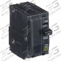 SQUARE D Miniature Circuit Breaker: 20 A, 120/240V AC, Single Phase, 10kA at 120/240V AC, 2 Poles (MPN QO220). Key specifications — Phase: Single; Amps: 20 A; AC Voltage Rating: 120/240V AC; Max. AIR Rating: 10kA at 120/240V AC; For Use With: QO Load Centers and NQ Panelboards; Brand: SQUARE D.