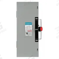 SIEMENS Safety Switch: Non-Fusible, 30 A, Three Phase, 240V AC, Galvanized Steel, Indoor (MPN DTNF321). Key specifications — attr867131: SIEMENS.