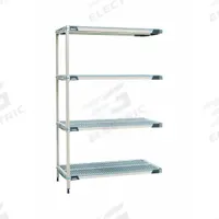METRO Plastic Industrial Shelving: 24 in x 72 in, 62 in Overall Ht, 4 Shelves, Antimicrobial (MPN AX576GX3). Key specifications — Resistance Properties: Antimicrobial; Frame Material: 304 Stainless Steel; Shelving Material: 304 Stainless Steel; Brand: METRO.