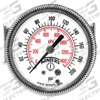 WINTERS Panel-Mount Pressure Gauge: U-Clamp, 0 psi to 200 psi, 2 in Dial, 1/4 in NPT Male, P9U 90, 5 (MPN P9U901410UC). Key specifications — Accuracy: ±2-1-2%; Brand: WINTERS; Vibration Resistance Properties: Dry Case Vibration-Dampened; Gauge Wetted Parts: Brass / Bronze.