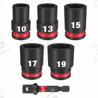 MILWAUKEE Impact Socket Set: 3/8 in Drive Size, 10mm/13mm/15mm/17mm/19mm Socket Size, 6 Pieces, 0 (MPN 49-66-7036). Key specifications — attr1204251: MILWAUKEE; attr1215453: 3/8 in; attr1215454: 10 mm to 19 mm; attr1224229: Friction.