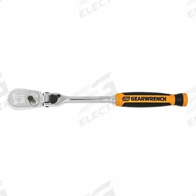 GEARWRENCH Hand Ratchet: Pear, Reversible, 8 in Overall Lg, Full Polish Chrome - Flex-Head Ratchets