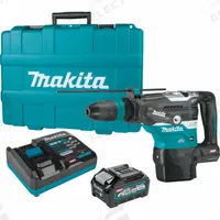 MAKITA Rotary Hammer Kit: D-Handle, 40V DC, SDS-Max, 1 9/16 in max, 4.0 Ah, 8.4 ft-lb, 2,900 bpm (MPN GRH05M1). Key specifications — attr113858: 40V DC; attr113796: MAKITA; attr113808: 1,450 bpm to 2,900 bpm; attr113803: Yes; attr113838: Hammer and Rotate; attr113809: Yes; attr113815: (1) Bare Tool.