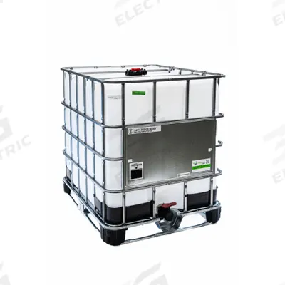 BASCO IBC Tote with Ball Valve: 39 1/4 in x 45 1/2 in x 47 1/4 in, GC275BVN428, 2 in Drain - Standard IBC Totes with Wireframes