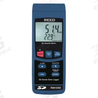 REED INSTRUMENTS Indoor Air Quality Analyzer: Carbon Dioxide/Carbon Monoxide/Oxygen, Sound (MPN R9910SD). Key specifications — Manufacturer Part Number: R9910SD; Brand: REED INSTRUMENTS; Calibration Certificate Type: Available Separately; Digital Display Screen Type: LCD with Backlight; Features: User Selectable Sampling Rate; Includes: Carrying Case; PPM Accuracy: ±250ppm (>3,000ppm (Carbon Dioxide)); Power Source: Battery.