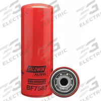 BALDWIN FILTERS Fuel Filter: Spin-On, 3 11/16 in Outside Dia, 1"-14 Thread Size, Cellulose, BF7587. Key specifications — attr1137520: BF7587; attr1137521: FF5319; attr434022: BALDWIN FILTERS; attr427730: Cellulose; attr427731: G381-A Integral Gasket; attr1017112: Buses; attr1017113: Navistar.