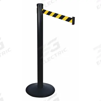 RETRACTA-BELT Barrier Post with Belt: Black/Yellow, Diagonal Stripe, No Legend, 10 ft Belt Lg - Pattern Retractable Belt Post Barriers