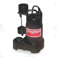 DAYTON Submersible Sump Pump: 3/4 hp, 120V AC, 70 gpm Flow Rate @ 10' of Head, 1 1/2 in FNPT, 9.8 A (MPN 3BB72). Key specifications — Rated Voltage: 120V AC; Brand: DAYTON; Switch: Piggyback Vertical Float.
