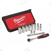 MILWAUKEE Socket Wrench Set: 3/8 in Drive, 12 Piece, 6-Point, SAE, 5/16 in to 3/4 in (MPN 48-22-9000). Key specifications — attr1224269: 3/8 in; attr1204638: Drive Tools Included; attr1204650: 5/16 in to 3/4 in; attr1204673: Socket Bits Not Included; attr1204681: Wrenches Not Included; attr1204688: MILWAUKEE; attr1224230: Friction; attr1206170: Drive Tools.
