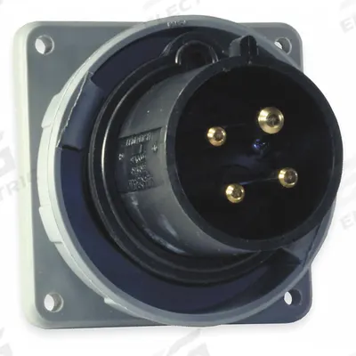 HUBBELL Pin and Sleeve Inlet: Black, 600V AC, Three Phase, 100 A, 3 Pole, 4 Wire - Watertight Inlets