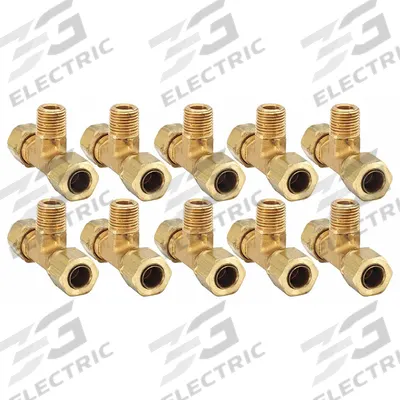 PARKER Compression Tee Fitting: 3/8 in OD x 3/8 in OD x 1/4 in Pipe Fitting Size, Brass - Self-Aligning Brass Compression Fittings