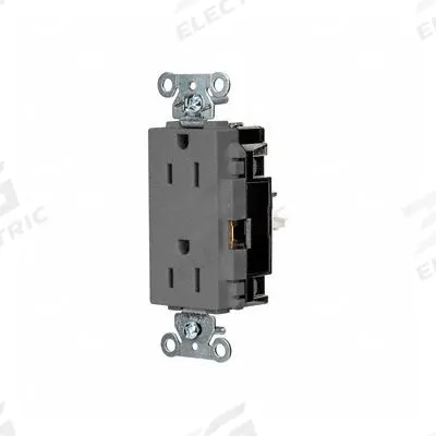 HUBBELL Receptacle: Decorator Duplex, 5-15, Gray, 125V AC, 15 A, 2 Pole / 3 Wire (MPN DR15STGY) - General Purpose Receptacles