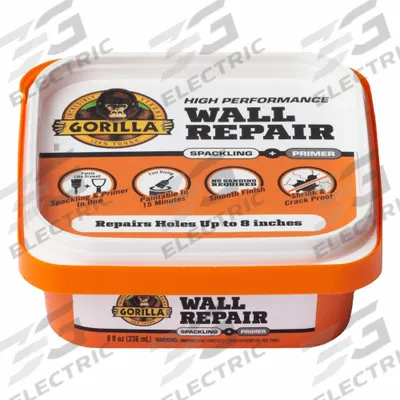 GORILLA Wall Repair Kit: Wall Repair, 8 oz Container Size, Tub - Spackling Paste