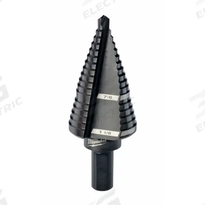 MILWAUKEE Step Drill Bit: 7/8" to 1-1/8", Black Oxide HSS - High-Speed Steel Step Drill Bits
