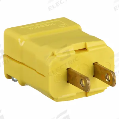 HUBBELL Straight Blade Plug: 1-15P, 125V AC, 15 A, 2 Pole, 2 Blade, Yellow (MPN HBL5865VY) - Hinged Plugs