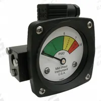 MIDWEST INSTRUMENT 3-Color Differential Pressure Indicator: 1,000 psig Max. Static Pressure, 522 (MPN 522A-010-LE). Key specifications — Brand: MIDWEST INSTRUMENT; Accuracy: ±5% of Full Scale; Sensor Material: Buna-N; Housing Material: Aluminum; Transition Points: 0 psid to 5 psid (Green) / 5 psid to 7 psid (Yellow) / 7 psid to 10 psid (Red).