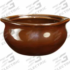G G MARCK & ASSOCIATES INC Soup Crock: 12 oz Capacity, 2 3/8 in Overall Dp, 5 1/4 in Overall Wd (MPN OSC-12). Key specifications — Material: Vitrified Stoneware; Brand: G G MARCK & ASSOCIATES INC; Color: Caramel.