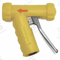 SANI-LAV Spray Nozzle: 3/4 in Connection Size, GHT, Brass/Stainless Steel, 5 1/4 in Overall Lg (MPN N1Y). Key specifications — Nozzle Color: Yellow; Material: Stainless Steel; Nozzle Shutoff Type: Handle Controls; Brand: SANI-LAV.