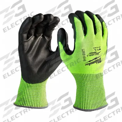 MILWAUKEE Knit Gloves: L ( 9 ), ANSI Cut Level A4, Palm, Dipped, Nitrile, HPPE ( 13 ga ) - Medium-Duty Cut-Resistant Gloves with Nitrile Coating