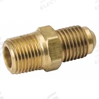 MUELLER Half-Union Connector: 1/4 in Male SAE Right-Hand, 1/4 in Male NPT Right-Hand, Brass (MPN A 04585). Key specifications — Body Material: Brass; Brand: MUELLER.