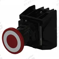 EATON Mushroom Head Push Button: 30 mm, Metallic, Mushroom Head Profile, 1NO/1NC (MPN E34EX714R). Key specifications — Manufacturer Part Number: E34EX714R; Product Type: Push Button Operators; Series: E34; Brand: EATON; AC Contact Rating: 10 A @ 600 V; Action: Maintained/Maintained; DC Contact Rating: 5 A @ 250 V; Operator Illumination: Non-Illuminated.