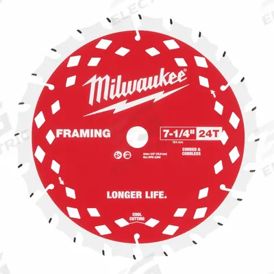 MILWAUKEE Circular Saw Blade: 7 1/4 in Blade Dia., 24 Teeth, 0.06 in Cut Wd, Framing - Wood-Cutting Blades