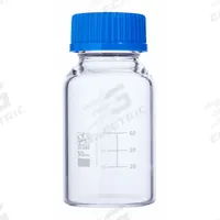 GLOBE SCIENTIFIC Media Bottle: 50 mL, Screw-On, GL32, 87 mm, Colorless, Closure Included, Attached (MPN 8100050). Key specifications — Closure Type: Screw-On; Mouth Size: Wide; Screw Closure Size: GL32; Brand: GLOBE SCIENTIFIC; Body Color: Colorless.