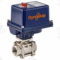 DYNAQUIP CONTROLS Electrically Actuated Two-Way Ball Valve: 1 1/2 in, Stainless Steel, 115V AC (MPN E3S27AJE25). Key specifications — Included Mounting: ISO 5211 Actuator Mounting Pad; Brand: DYNAQUIP CONTROLS; Actuator Features: Thermal Overload Protection.