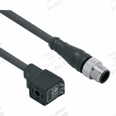 IFM Patch cable: M12 Male Straight x DIN Form C Industrial, 2 ft Cable Lg, PUR - DIN Form Industrial C Solenoid Connector x M12 Cordsets