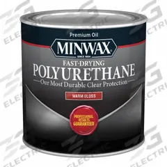 MINWAX Finish: Varnish, Interior, Oil, 0.5 pt Container Size, Wood, Gloss, Clear, Clear (MPN 230004444). Key specifications — Brand: MINWAX; Transparency: Clear; Use Location: Interior; Sheen: Gloss; Color: Clear; Resin Type: Polyurethane.