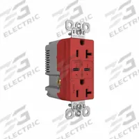 USB Receptacle: Duplex, 5-15R, 2 USB Ports, USB Type C, Red, 125V AC, 20 A (MPN TR20USBPDRED). Key specifications — Brand: PASS & SEYMOUR.