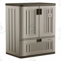 SUNCAST Plastic Storage Cabinet: 30 in x 20 in x 36 in, 1 Fixed and 1 Adj, Solid, Frame, Unassembled. Key specifications — attr87767: Unassembled; attr87766: Platinum Metallic; attr66503: SUNCAST.