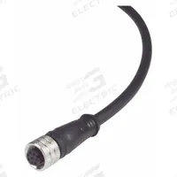 Cordset: M12 Female Straight X Bare Wire, 8 Pins, Black, PUR, 5 m Cable Lg, 2 A Max Current (A) (MPN E12166). Key specifications — Cable Jacket Color: Black; End 1 Gender: Female; End 1 Mounting Orientation: Straight; End 2 Connection Type: Bare Wire; IP Rating: IP67; Brand: IFM; Wire Size: 22 AWG; Cable Jacket Material: PUR.