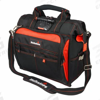 HULTAFORS TOOLS Tool Bag: 16 in W x 8 in D x 14 in H, Black/Red, Ballistic Polyester - Polyester Wide-Mouth Tool Bags