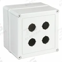 HOFFMAN Push Button Enclosure: 30mm, 4 Holes, Non-Metallic, NEMA 4X (MPN VM775-PBS4). Key specifications — attr211299: HOFFMAN; attr1043605: Washdown-Corrosion-Resistant.