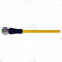 Cordset: M12 Female Straight X Bare Wire, 3 Pins, Yellow, PUR, 3 m Cable Lg, 4 A Max Current (A) (MPN 7000-12181-0330300). Key specifications — Cable Jacket Color: Yellow; End 1 Gender: Female; End 1 Mounting Orientation: Straight; End 2 Connection Type: Bare Wire; IP Rating: IP67; Brand: MURRELEKTRONIK; Wire Size: 22 AWG; Cable Jacket Material: PUR.