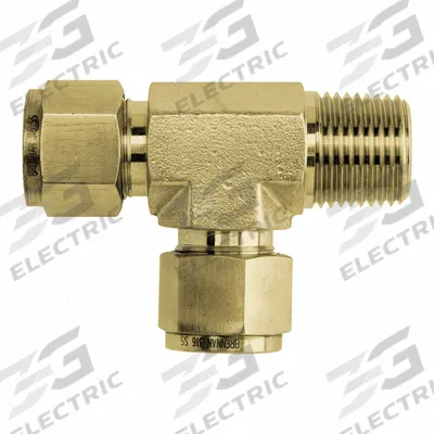 BRENNAN INDUSTRIES Compression Tee Fitting: 1/2 in OD x 3/8 in Pipe x 1/2 in OD Size - Clean & Bagged Double-Ferrule Brass Compression Fittings