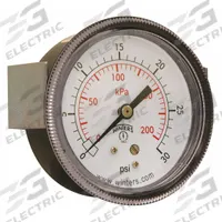 WINTERS Panel-Mount Pressure Gauge: U-Clamp, 0 psi to 30 psi, 2 1/2 in Dial, 1/4 in NPT Male, P9U 90 (MPN P9U901437UC). Key specifications — Accuracy: ±2-1-2%; Brand: WINTERS; Vibration Resistance Properties: Dry Case Vibration-Dampened; Gauge Wetted Parts: Brass / Bronze.